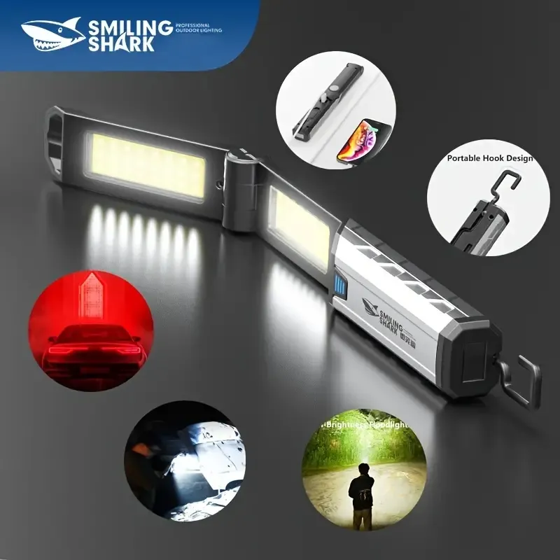 1 luce di riparazione di emergenza, luce di lavoro, 4 modalità di illuminazione luce rossa, power bank, magnete, con torcia a gancio, adatta per casa, esterno, officina, auto, campeggio, caccia