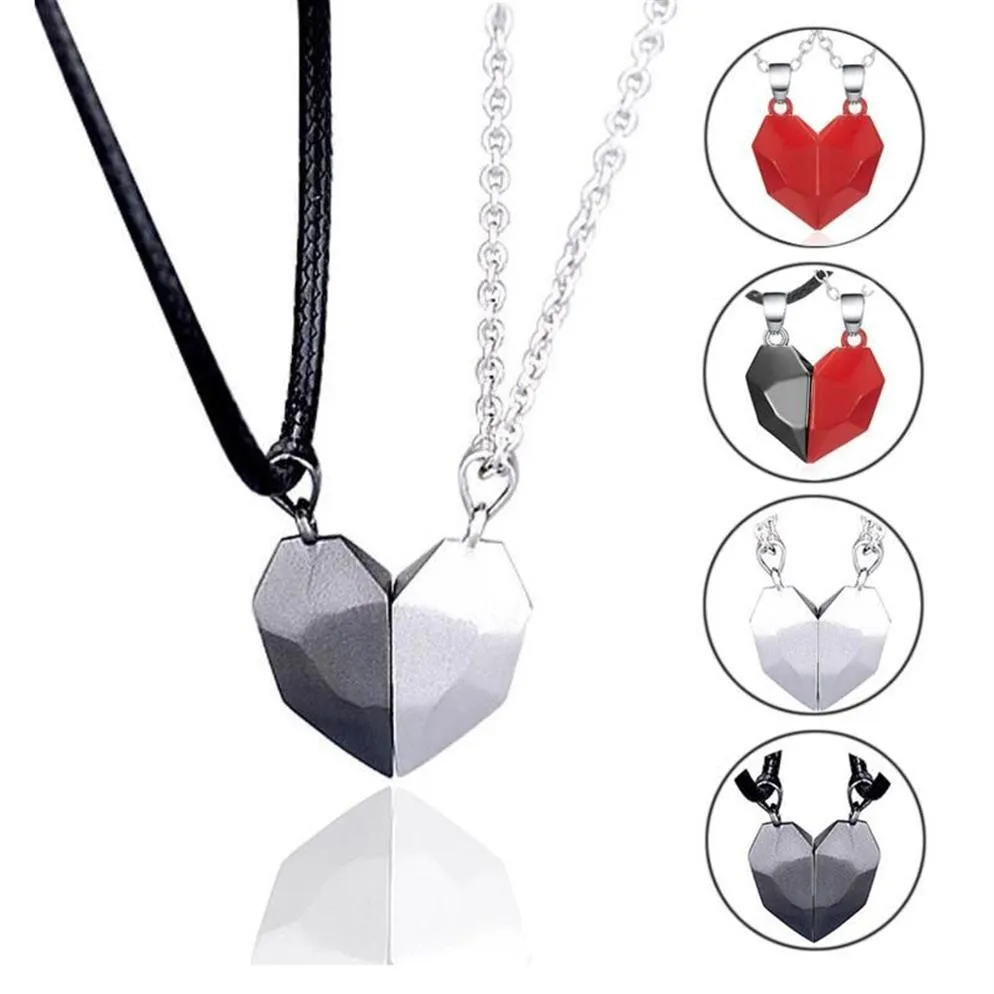Pendentif Colliers Evispol Une paire de collier d'amant magnétique de mode noir et blanc souhait pierre aimant créatif coeur couple cadeau 250h