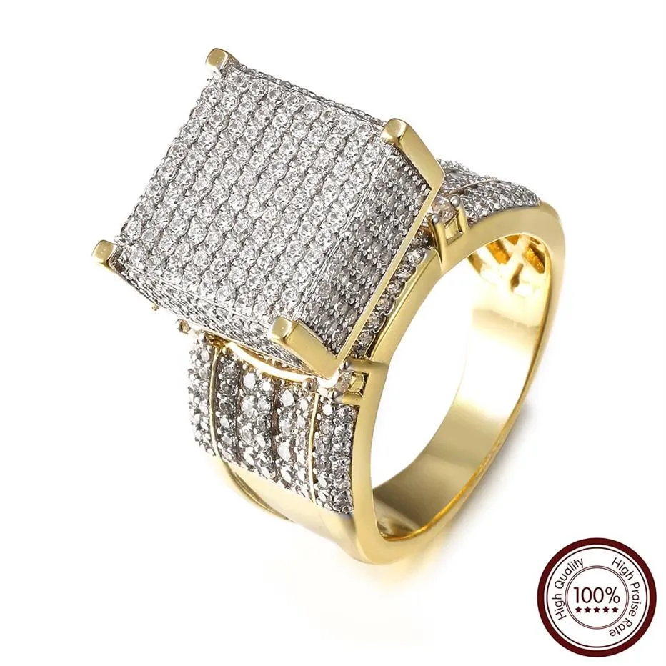 Высокое качество мужские кольца широкий квадратный 3D панк циркон кольцо ювелирные изделия с покрытием CZ кристалл блестящий подарок для мужчин обручальное кольцо Y1124238b