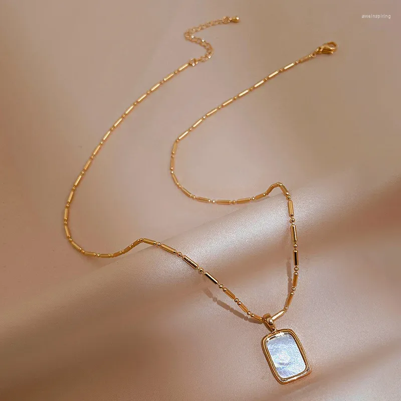 Square Pendant Necklace Trendy Clavicle Chain, Electroplated