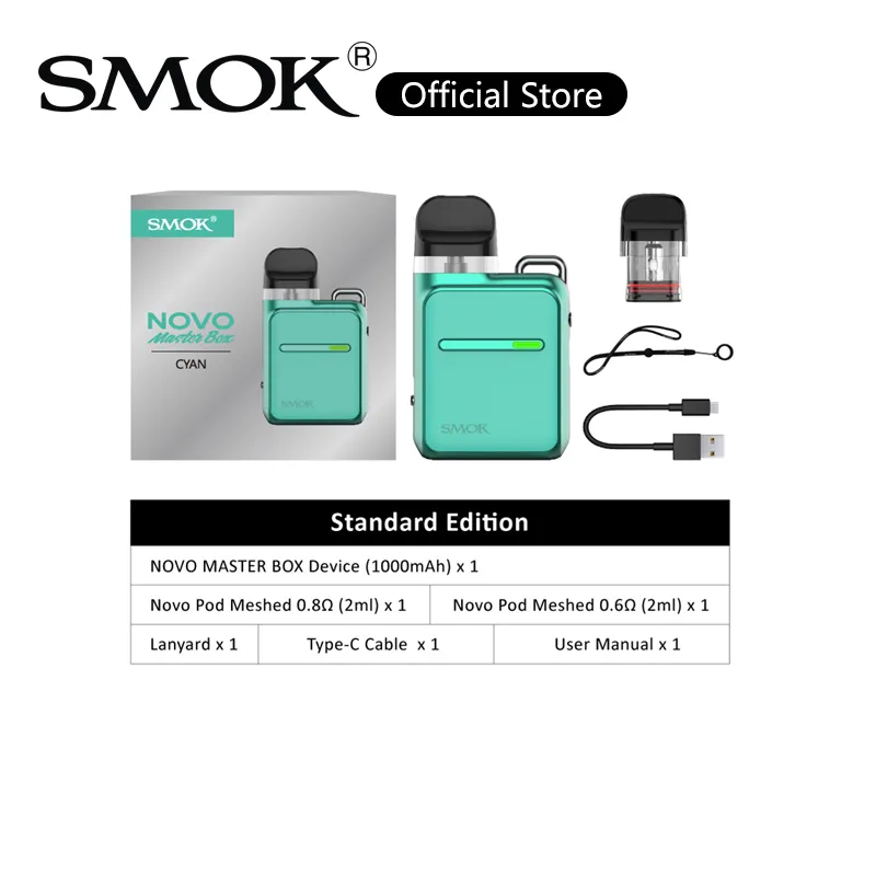 Smok Novo Master Box Pod Kit Sistema Vape da 30 W Batteria incorporata da 1000 mAh Cartuccia a rete Novo da 2 ml 0,6 ohm 0,8 ohm 100% autentico