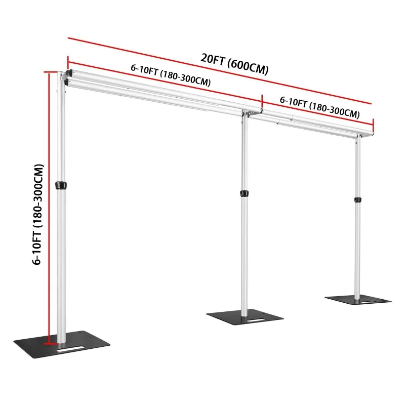 Kit de cadre d'arrière-plan à Double barre transversale réglable, support de rideau en aluminium, étagère en fil de fleur pour décoration de fête de mariage, nouveau