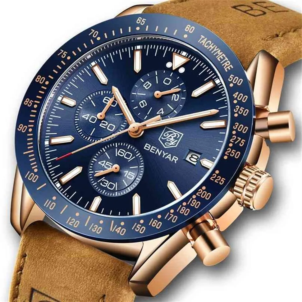 Benyar Men Watches Brand Luxury Silicone Strap Waterproof Waterproof Sport Quartz Chronsograph Military Watch Clogio Relogio Masculino 210609266h