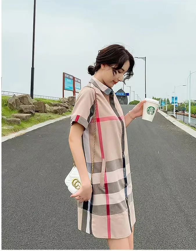 Womens oversized pure cotton plaid dress with square neck, short sleeves,  above knee length, minimalist sheath silhouette for autumn from Dhgate  Basic & Casual Dresses - price 48.25