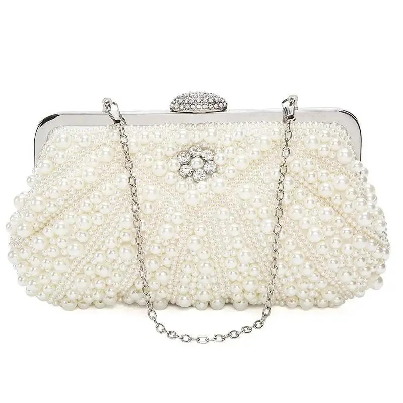 Bags Women Pearl Clutch Bags Evening Bag Purse Handbag For Wedding Chain Bag For Dinner Party White