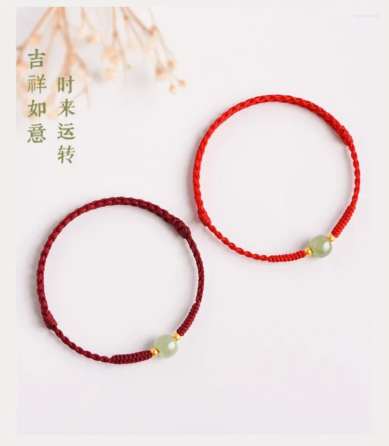Braccialetti con ciondoli Bracciale in corda rossa con giada Hetian naturale in stile cinese per donna Corda intrecciata a mano Accessori freschi e dolci