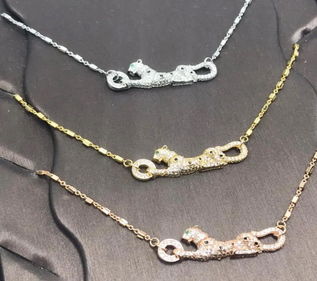 Europa Amerika Modestijl Vrouwen Dame Messing 18K Vergulde Ketting Met Volledige Diamant Luipaard Panter Hanger 3 Kleur2953276