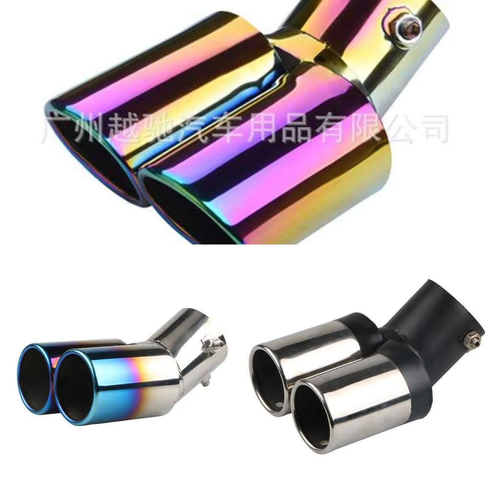 Update New Stainless steel exhaust muffler end cover double exhaust pipes for automobiles automatic conversion supplies