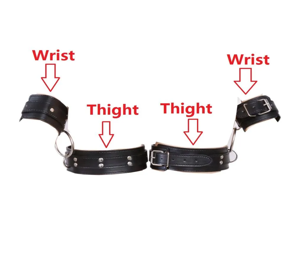 Verstellbare sexy Oberschenkel-Handgelenkmanschetten aus Leder mit Verbindungsringen, weiblich, männlich, SM-Bondage-Handschellen, Sexspielzeug, Rückhalteringe9112602