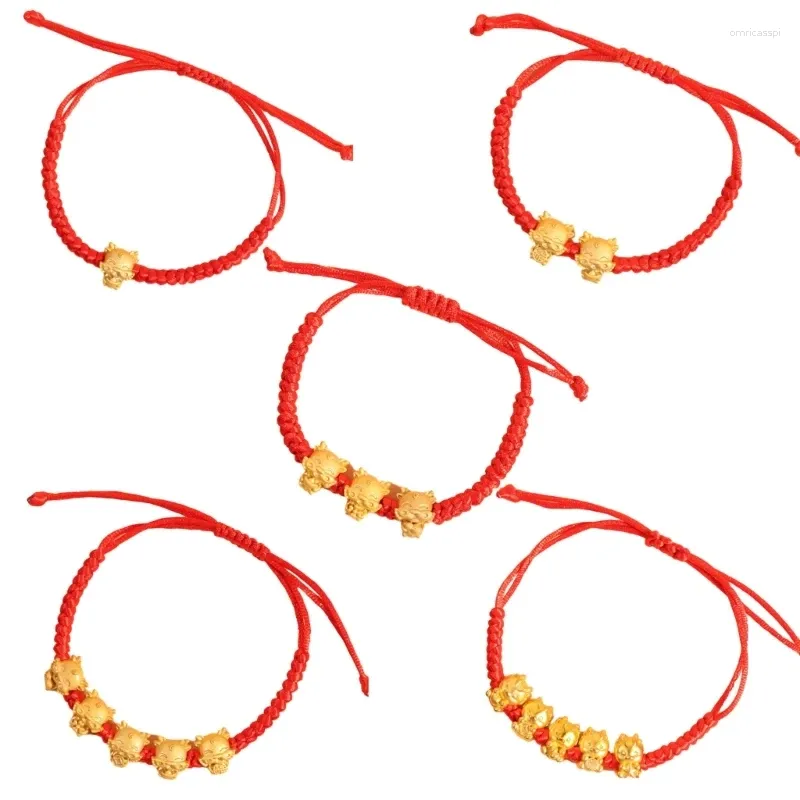 Charm Bracelets Y1UB 5Pcs Adjustable Redness Ropes Chinese Year Dragon Shaped Handchains Stylish Jewelry Gift For Women And Girls
