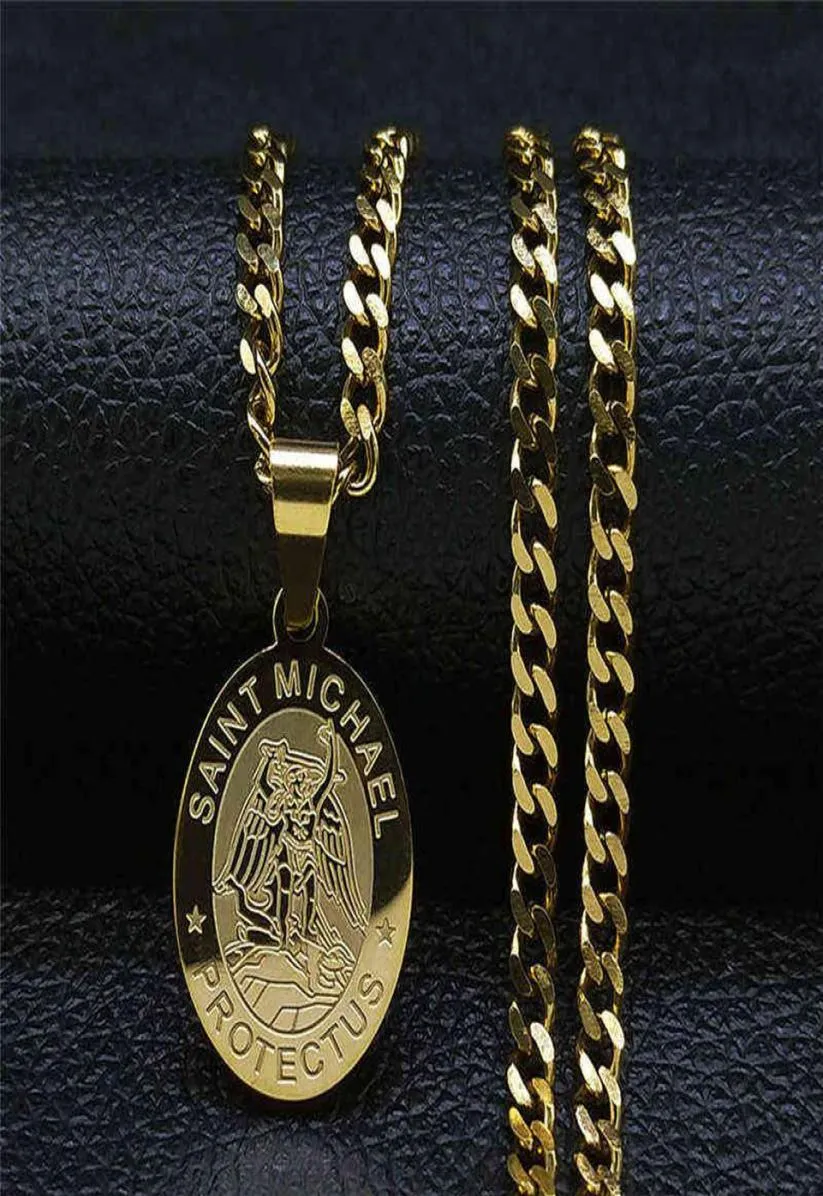 Saint Michael Protect Us Archangel Rostly Steel Chian Necklace Men Women Gold Color Necklace Charm Jewely Joyas NXH87S05 H11256972315