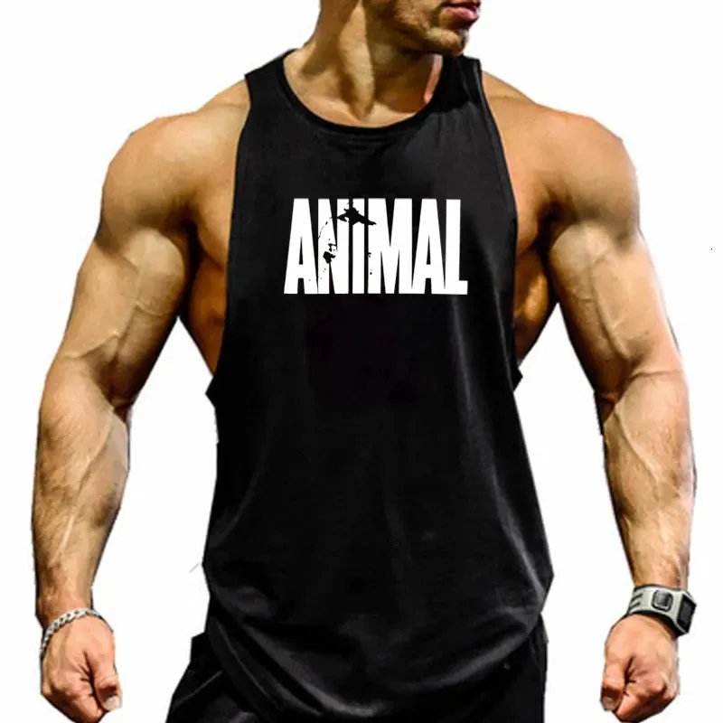 Homens de algodão sem mangas camisa animal musculação treino regata muscular camisas de fitness masculino ginásio crânio besta stringer colete 231228