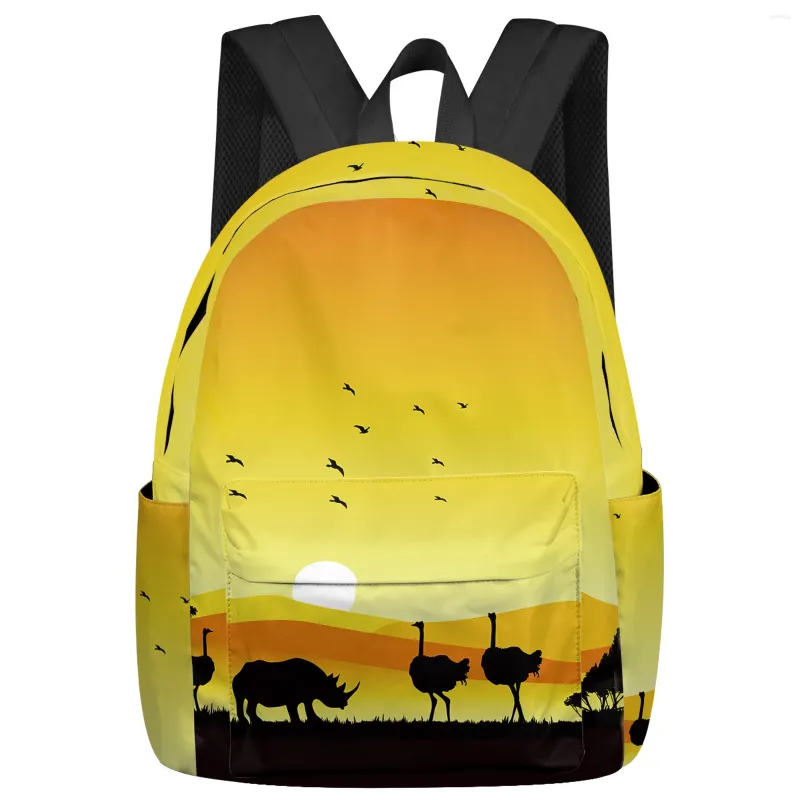 Backpack African Sunset Landscape Ostrich Nosorowce sylwetka kobiety plecaki Wodoodporne szkoła dla studentów torby mochila