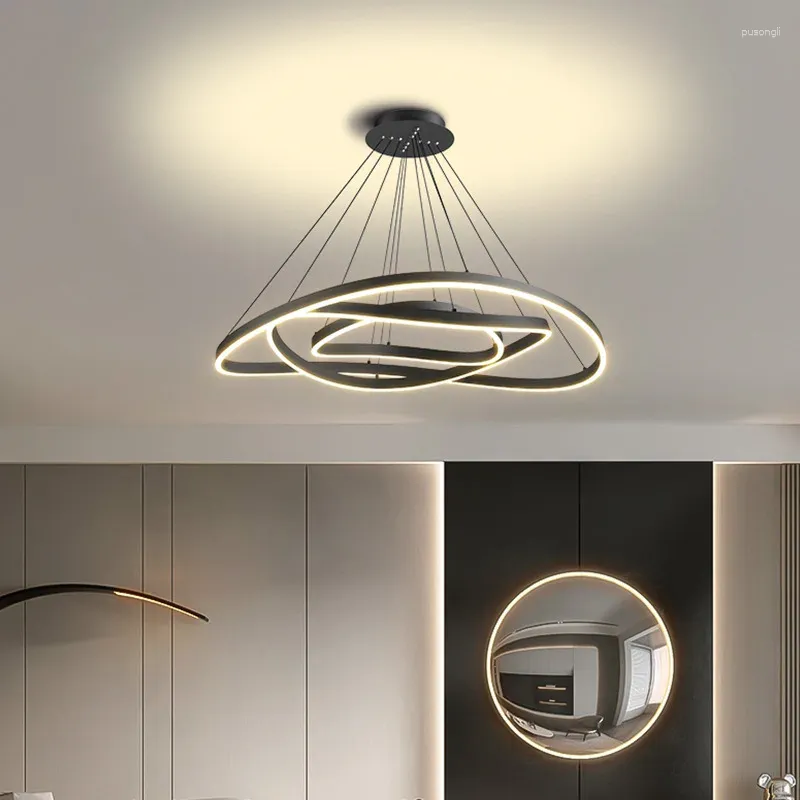 Pendant Lamps Nordic Simple LED Dimmable Lighting Lamp Black White Aluminum Iron Circle Bedroom Living Room Restaurant Decor Fixture