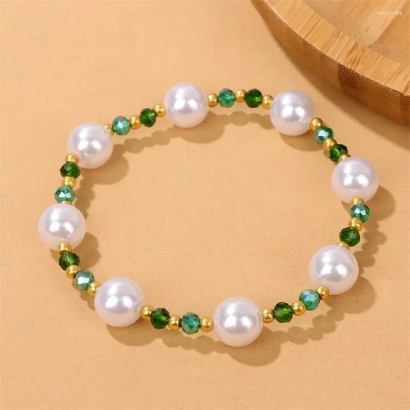 Strand pequenos cristais facetados contas pulseiras branco imitação pérola espaçador grânulo pulseira para mulheres meninas casamentos femininos