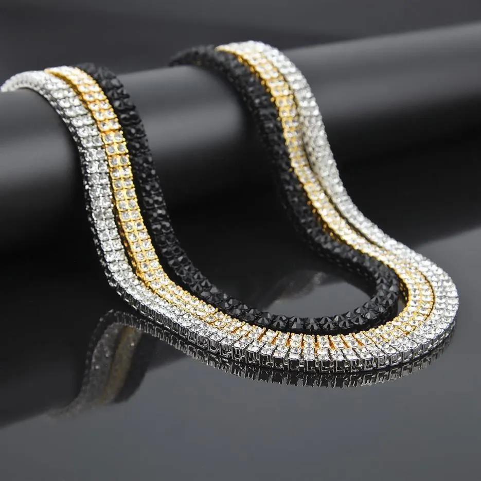 Lodowany łańcuch tenisowy 2 rzędowe naszyjniki wystawne wysokiej jakości srebrne złoto złoty kolor męski łańcuchy moda Hip Hop Bling Jewelry300Q