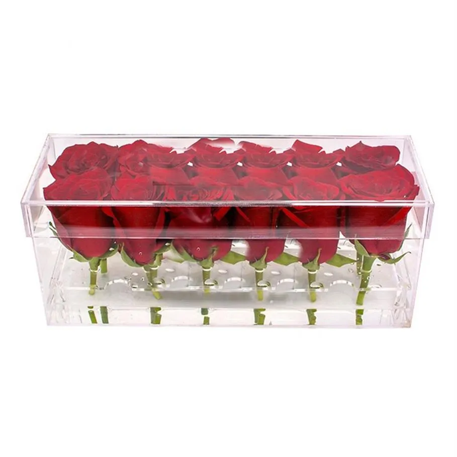 Scatola rettangolare in acrilico trasparente con 12 fori, scatola per fiori, trucco, scatola impermeabile in acrilico per rose, confezione regalo per matrimonio di San Valentino330Q
