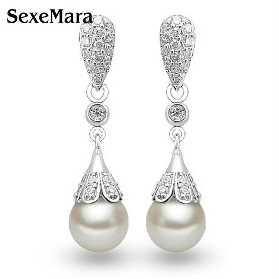 Classic 925 Sterling Silver Clear Crystal Long Drop Earrings Teardrop Bridal Party Wedding Jewelry for Women Whole3442