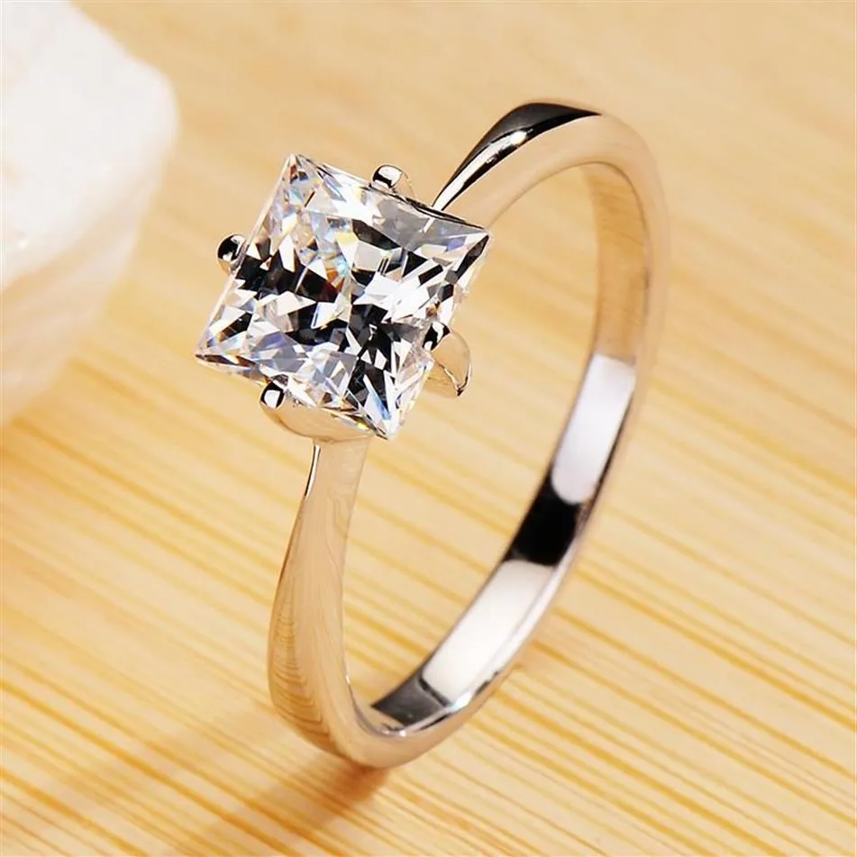 Pierścienie klastrowe Vintage Obiecaj Miłość Pierścionek zaręczynowy luksus żeńska mała kwadratowa kamień 100% prawdziwy 925 srebrny ślub dla Wome226z