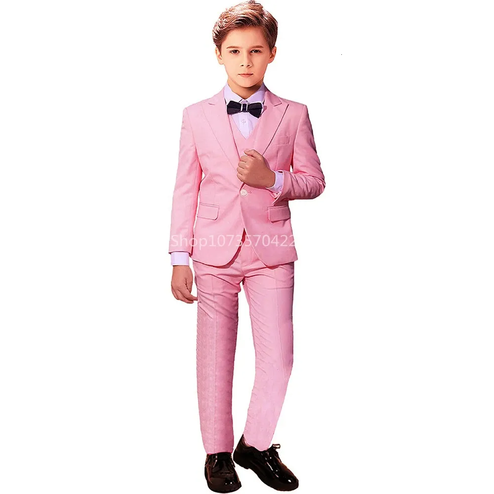 Fiore Ragazzi Abito da sposa Bambini Prom Party Tuxedo Solido Giacca formale Gilet Pantaloni Pinao Performance Costume Uniforme scolastica 2 20T 231228