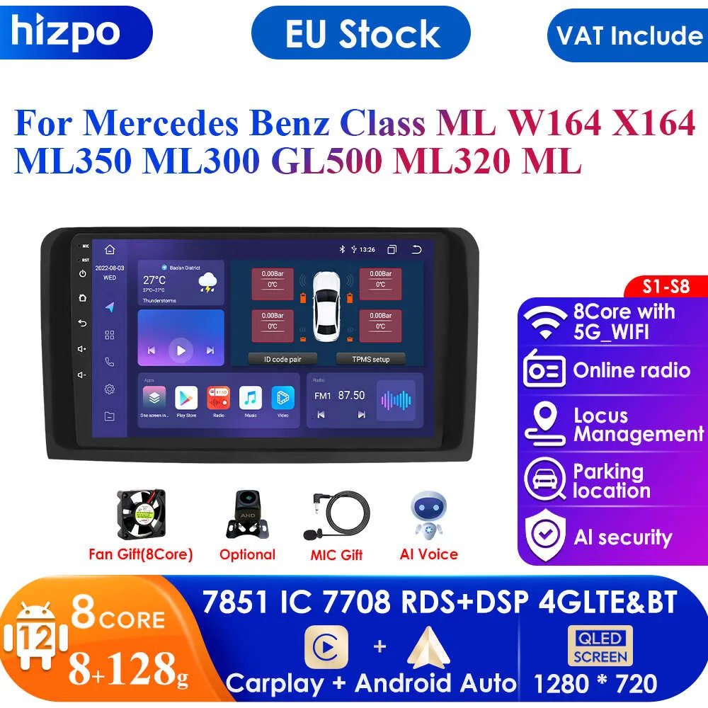 2 Din Android 12 Car Radio GPS with Screen for Mercedes ML W164 X164 ML350 ML300 GL500 ML320 ML280 GL350 Autoradio Multimedia 4G