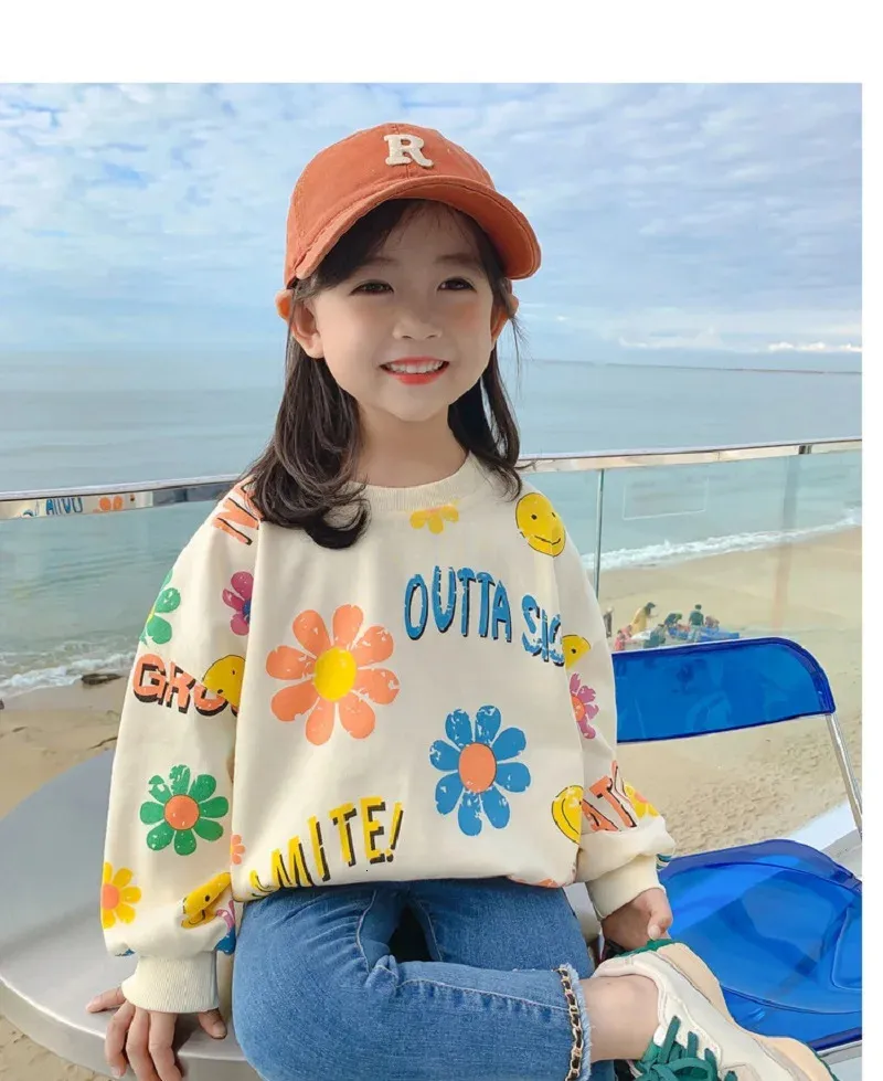 Spring Autumn Kids Cotton Lovely Floral Sweatshirt Baby Girls Pullover Jumper Children Outfits Student Tracksuit Tops 1-12 Years 231229