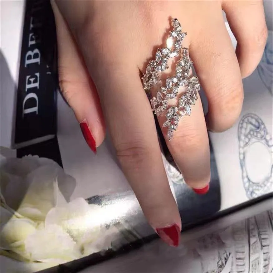 手作りの結婚指輪シンプルなファッションジュエリー甘いかわいい925スターリングシルバーマーキーズカットホワイトトパズCZダイヤモンドジェムストーン女性O245Q