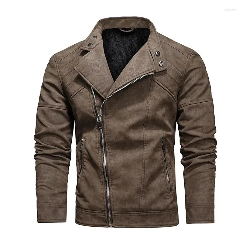 Vestes masculines 2023 Veste en cuir militaire Men Hiver Fleep Winch Warm Zipper Motorcycle Coats Mens Fashion Biker Pu Slim Overcoat