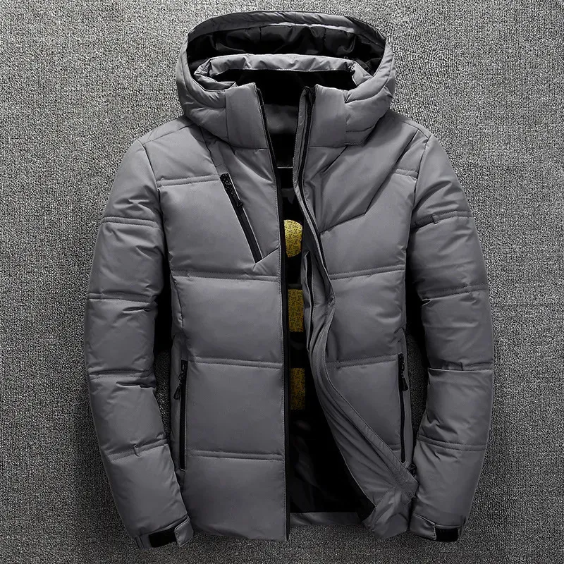Men's Winter Down Jacket With Hood Winter Warm Men Coat Casual Autumn Stand Collar Puffer Thick Hat White Duck Parka Male 231228