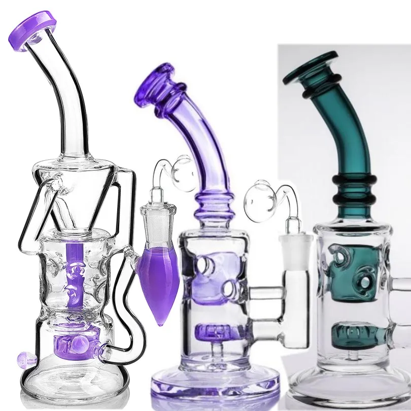 Hosahs Heady Glass Beaker Bongs Shisha Chicha Bubbler Recycler Dab Rigs Rökning Tillbehör Glas Vattenrör 10mm Joint 3,2 tum