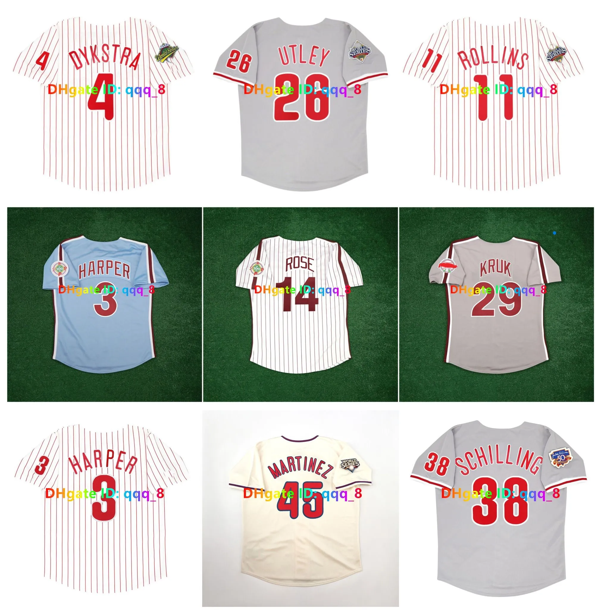 Бейсбольные майки Chase Utley John Kruk Bryce 3 Harper 2009 2008 World Series Throwback Майк Шмидт Пит Роуз Даррен Долтон Джимми Роллинз Стив Карлтон Размер S-5XL