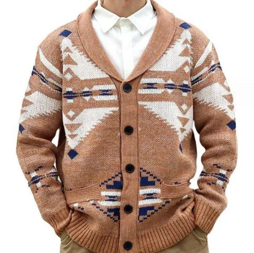 Pulls pour hommes Pull pour hommes Cardigan 2023 Automne / Hiver Nouveau revers imprimé Vintage simple boutonnage décontracté grande taille pull L230922