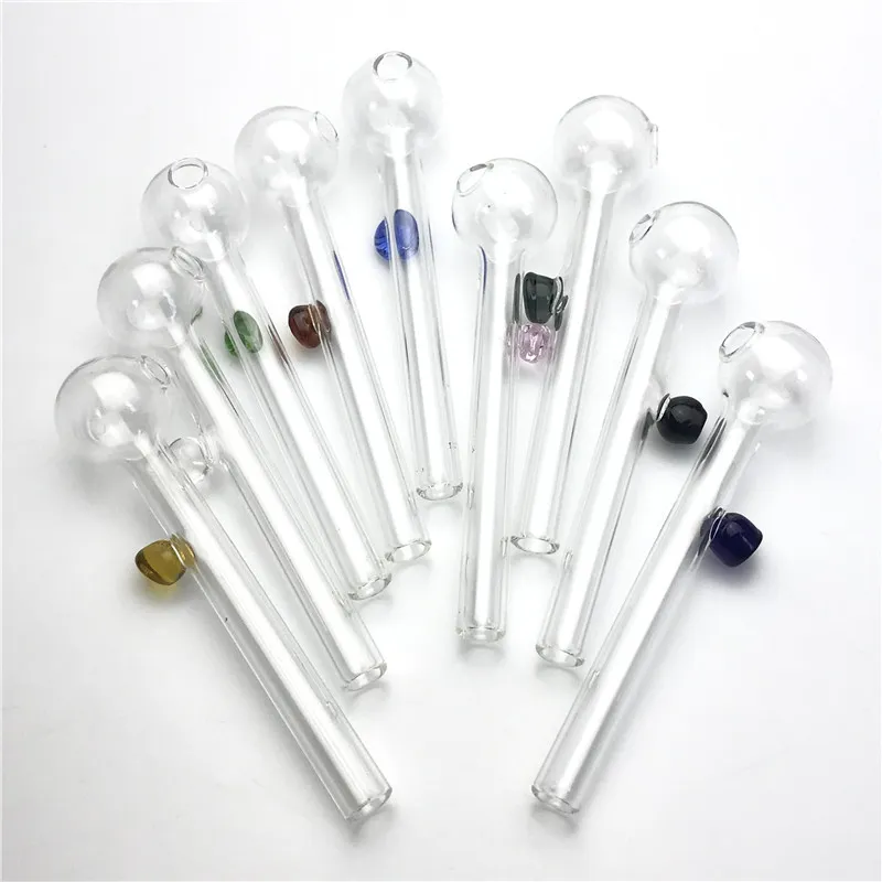 4 inch Glass Oil Burner Hand Pipe Mini Thick Pyrex Glass Colorful Handle cheap Glass Water Pipes for Smoking