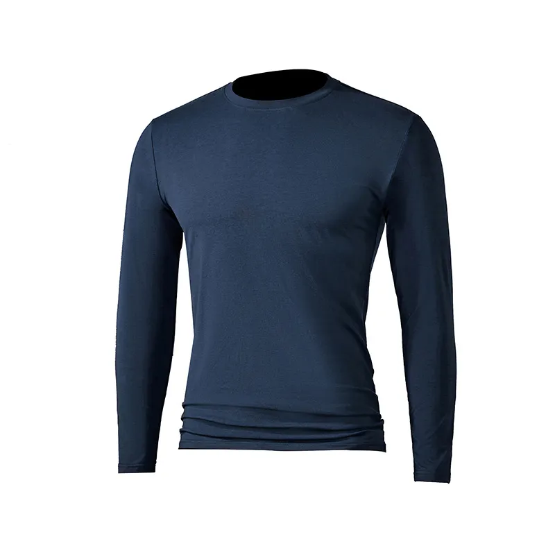 Spring and Autumn New Long sleeved Men's Business Solid Color T-shirt Leisure Slim Fit Round Neck Bottom Shirt