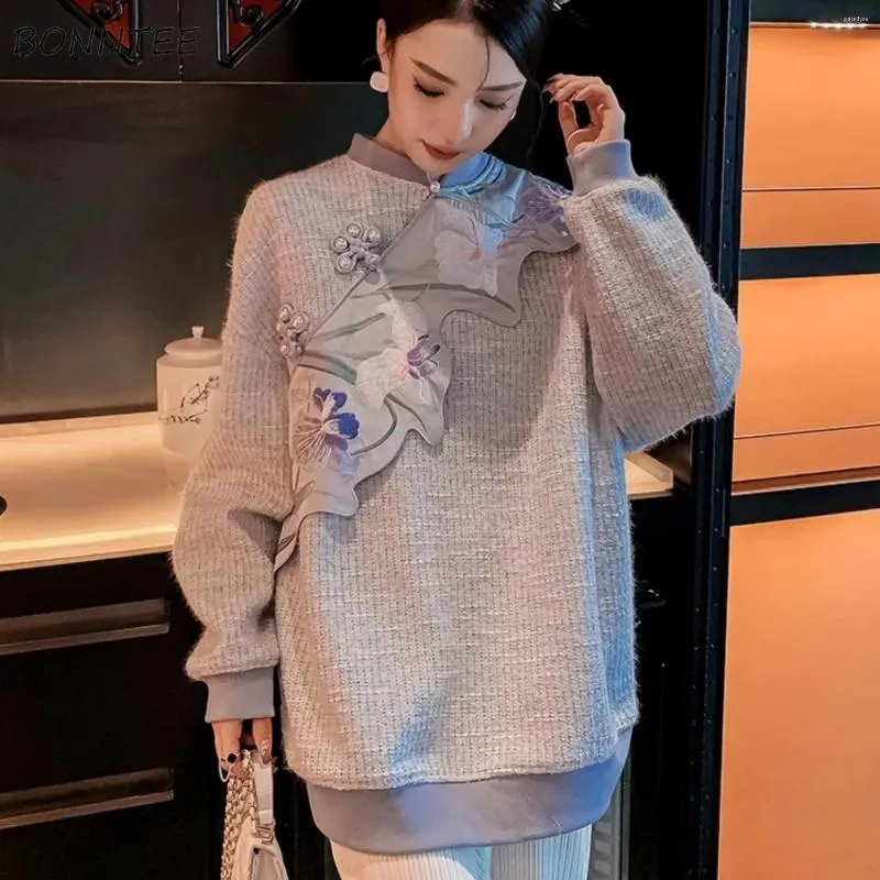 Sweats à capuche pour femmes Style chinois Femmes Grenouille Rétro Fleur Broderie Patchwork Littérature Art Folk Vêtements Design Élégant Lâche Élégant