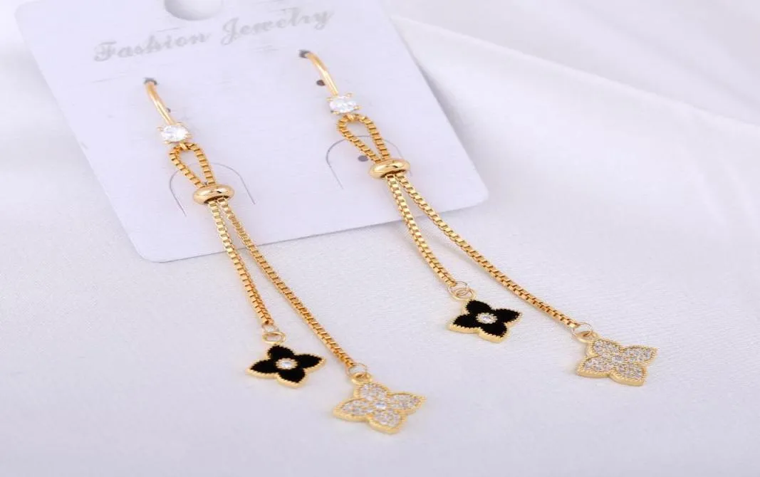 Stud Oyb Long Chain Tassel Fourleaf Clover Pendant Earrings Korean Women Classic Ear Hook Jewelry Fashion Earring1402444