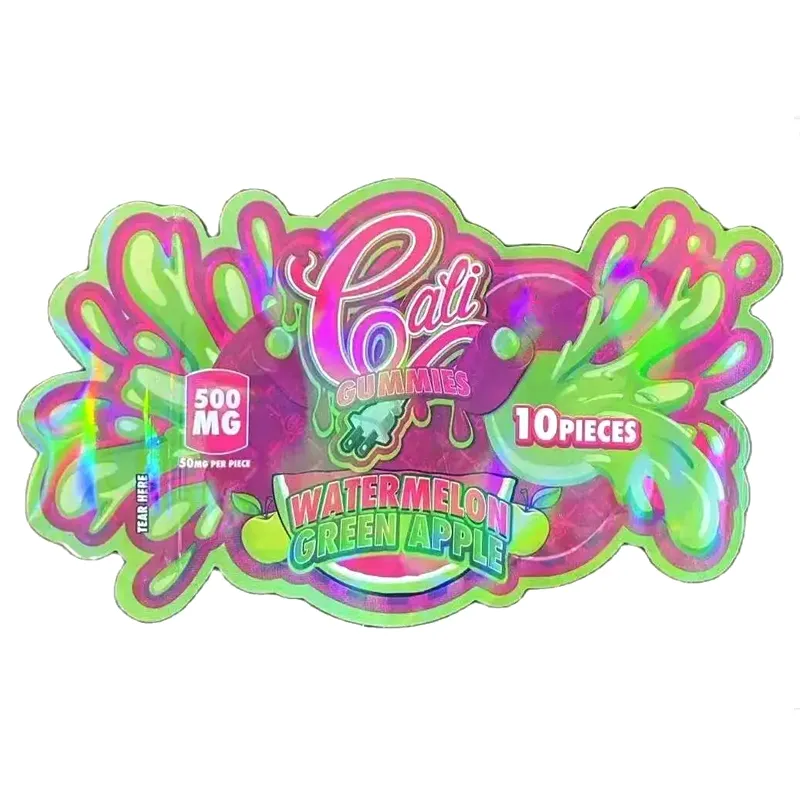 Lege 500 mg bloemvorm gummies Mylar-zakken Zipperlock Cali Dank hersluitbare gestanst aangepaste opslag plastic verpakkingen