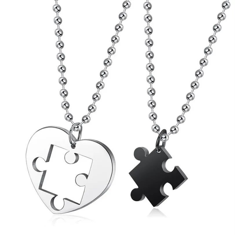 Pendentif Colliers Megin D Romantique Simple Puzzle Couple En Acier Inoxydable Pour Hommes Femmes Ami Mode Design Cadeau Bijoux291p