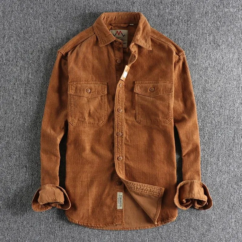 Men's Jackets Vintage Washed Corduroy Long-sleeved Shirt Simple And Loose-fitting Winter Thick-style Coat