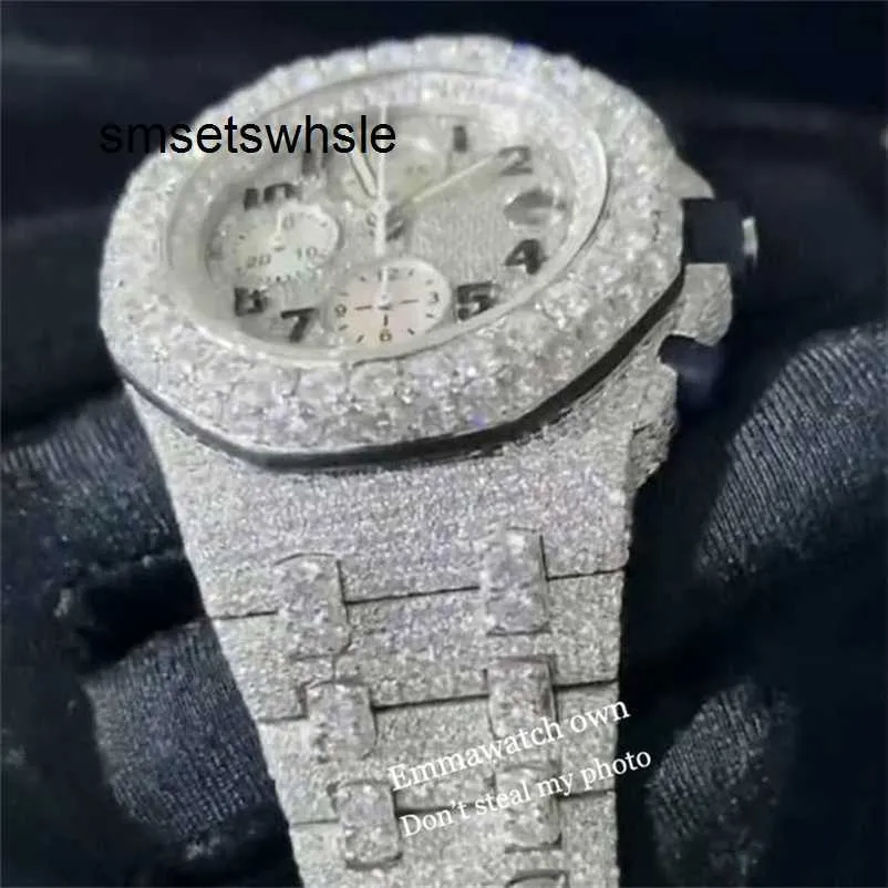 Automatisk mekanisk klocka Top Test 2023 Mens New Version Silver Moissanite Stones VVS Diamonds Watch Best Quality Automatic Movement Full