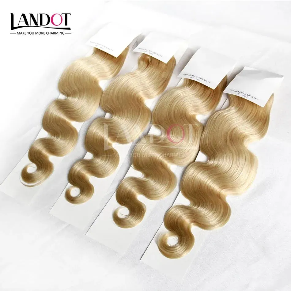 Tressen Brasilianische Körperwelle Haar Grade 8A Farbe #613 Bleach Blonde Menschliche Haarwebart Bundles Brasilianische Haarverlängerungen 3/4 Stücke 1230 Zoll Do