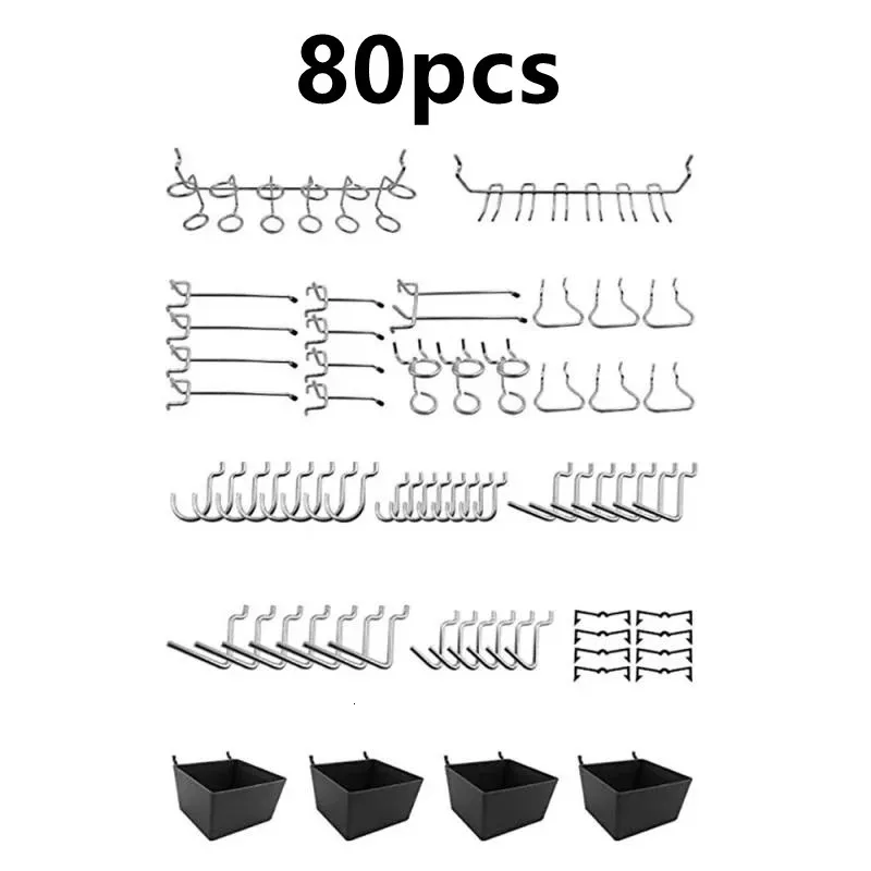 80 Stück Stecktafel-Haken-Sortiment, Heimaufbewahrung, Stecktafel-Werkzeugaufhänger-Set, Garage, Küche, Werkstatt, Organizer, Dienstprogramm 231228