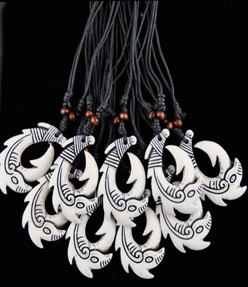 ファッション全体12pcslot faux yak bone new zealand tribal maori hei matau fhook fook pendants surferネックレスチョーカーギフトmn518579330