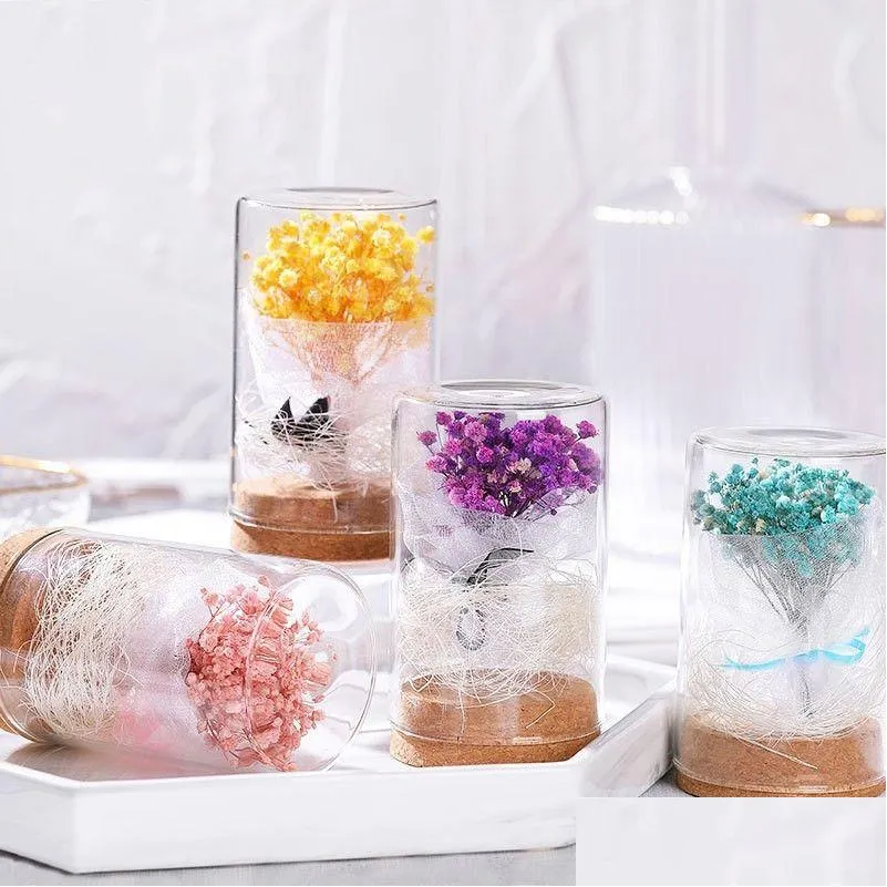 Dekorative Blumenkränze Schleierkraut in Glaskuppel getrocknete konservierte ewige Blume zum Geburtstag Valentinstagsgeschenk 9 Farben Tropfen Dhtyp
