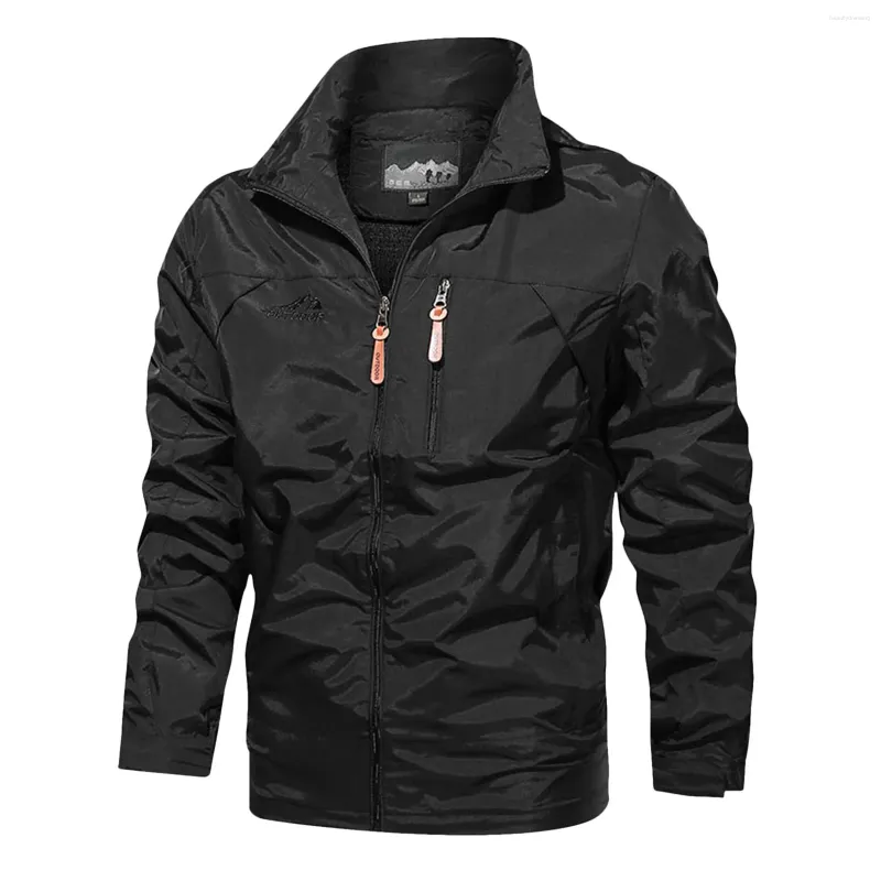 Herenjassen Outdoorjack Lichtgewicht Ritsen Revers Glanzend Windjack Effen Lange mouw Bovenkleding Heren Waterdichte kapmantel 5xl