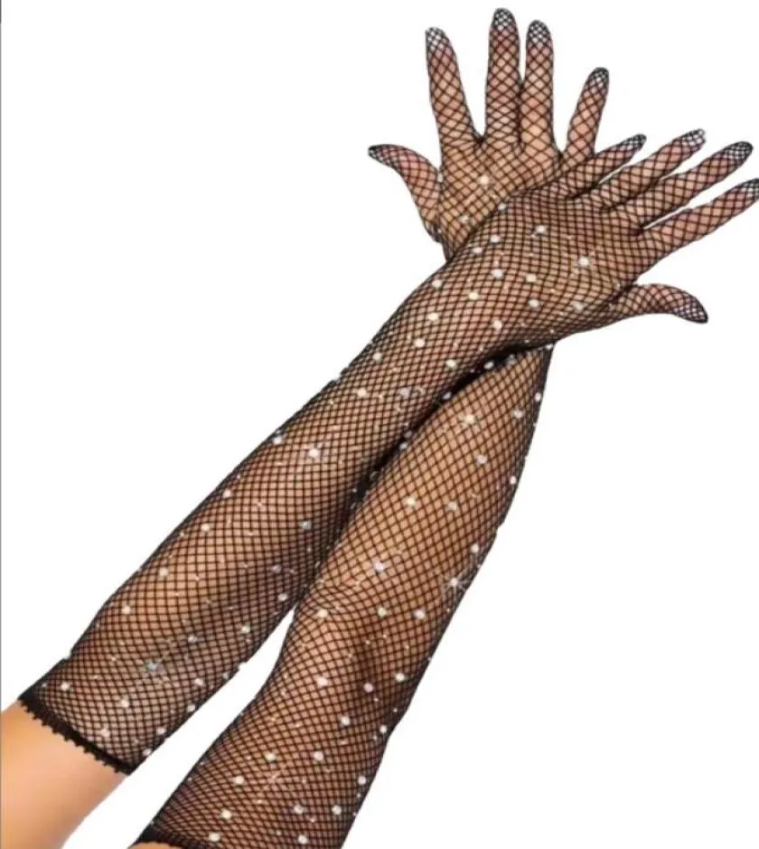 Rijnvisnet voor dames lange handschoenen kostuumaccessoires mesh arm mouw sprankelende opera -handschoen voor 80s 1920S4832772