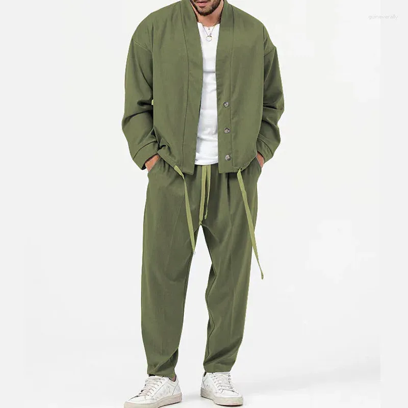 Tute da uomo Abito alla moda Primavera Autunno Llastic sciolto manica lunga Giacca sottile Pantaloni casual Sport 2 pezzi