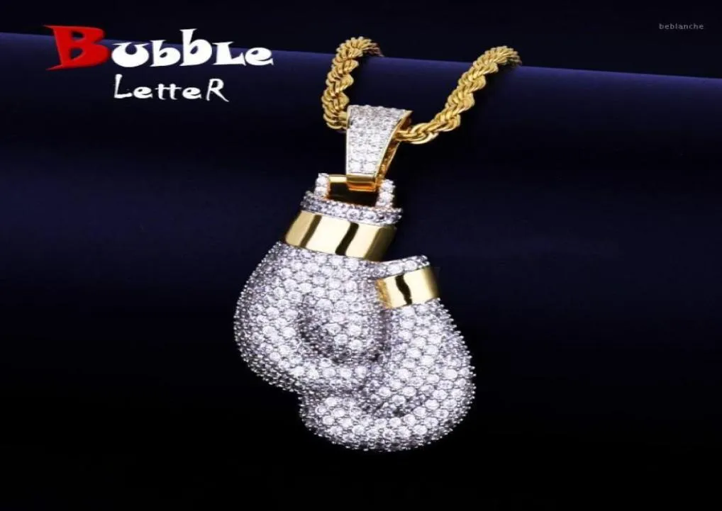 Chains Bling Boxing Gloves Pendant Necklace Charm Rope Chain Gold Color Iced Cubic Zircon Men039s Hip Hop Jewelry12778449