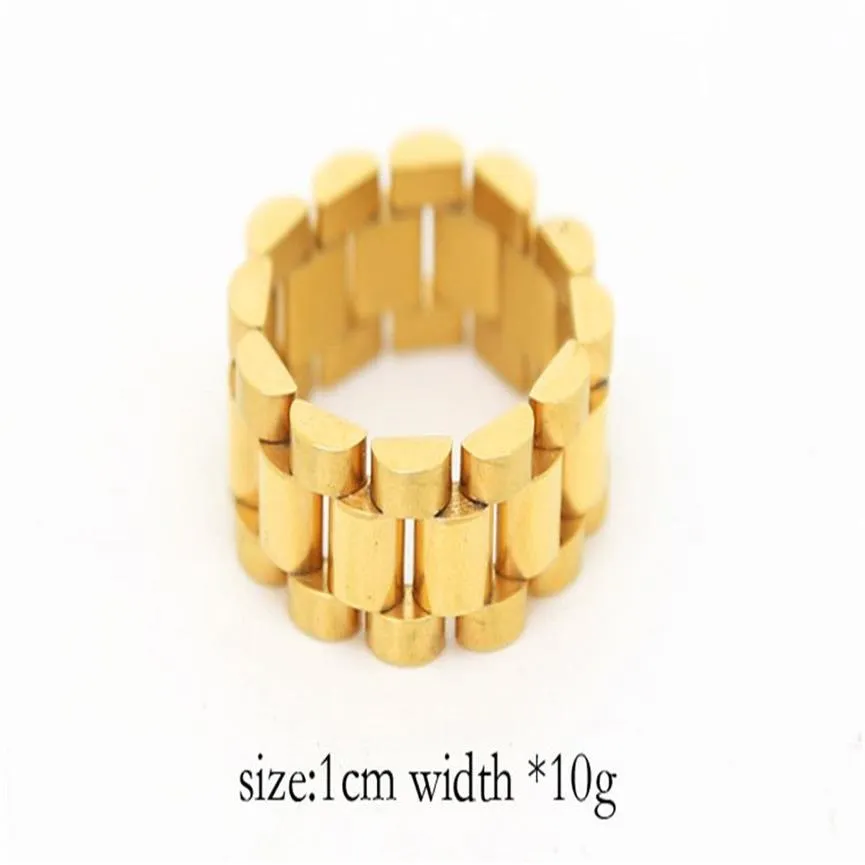 Hip hop Men Stainless steel Chain Punk Style 24k Gold Three Row Watch Strap Golden Rings Fashion Party Jewelry Gift2751