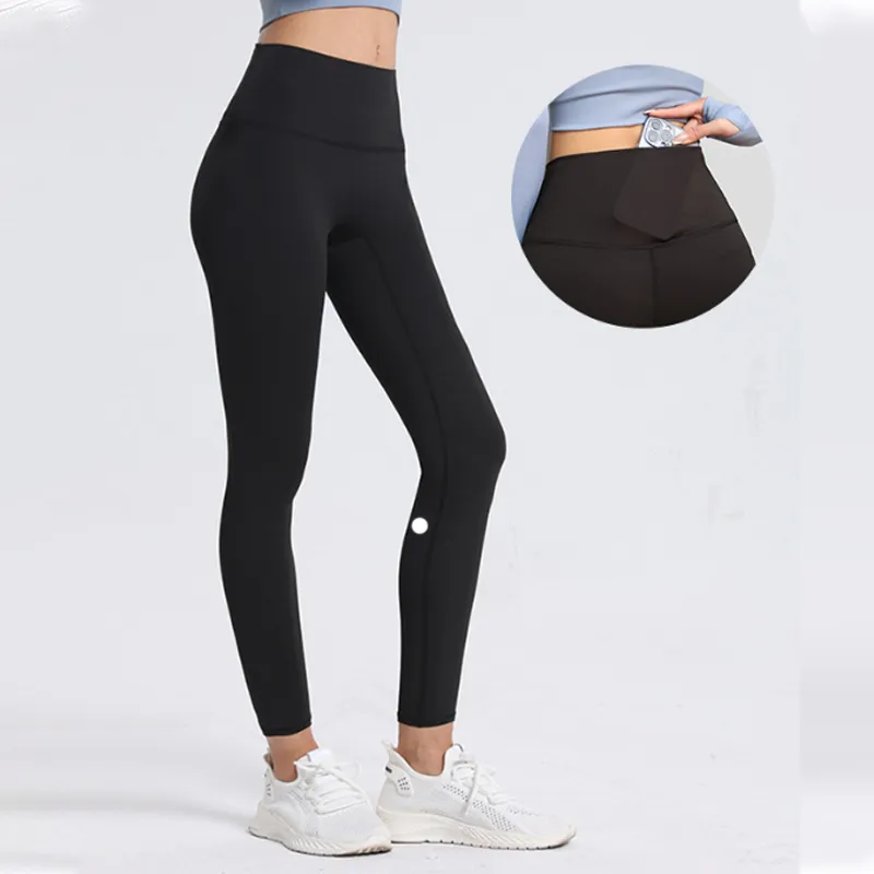 Calças ativas lu lycra tecido cor sólida calças de yoga femininas cintura alta esportes ginásio wear leggings elástico fitness senhora calças ao ar livre